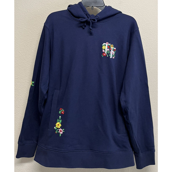 Teddy Fresh Other - Teddy Fresh Streetwear Embroidered Hoodie Sweatshirt Size M Navy Blue Floral